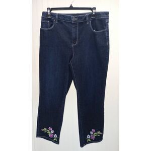 Susan Graver cropped, embroidered, dark wash jeans size 12